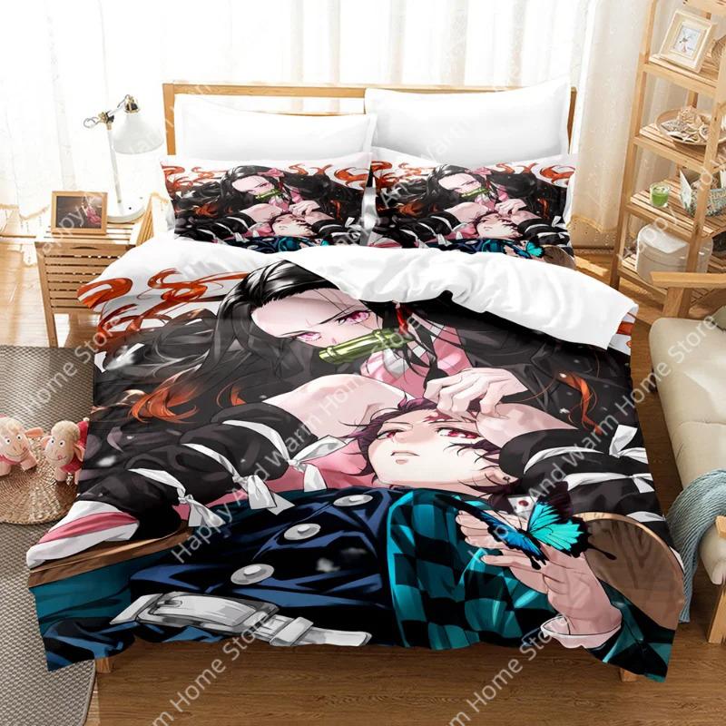 Demon Slayer 3D Beding Set Anime Soft Duvet Cover Pilowcases Single Twin Ful Quen King-Sized Dimensionsd Dimensions Home Decor Quilt Pilowcase Young