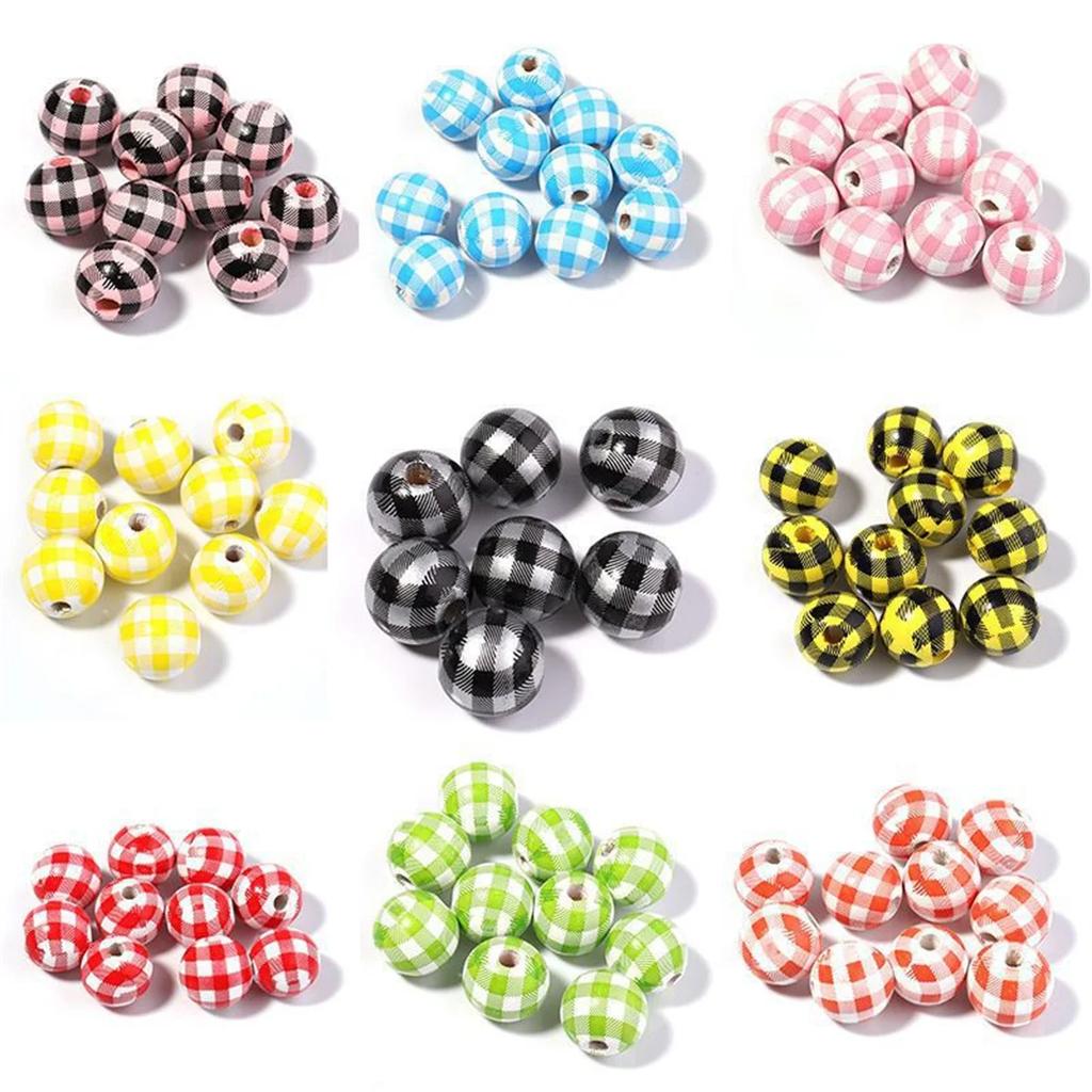 TX16 10Pcs 16mm Retro Wood Exquisite Round Plaid Beads Jewelry DIY Handmade Bracelet Necklace Beads Trend Material Accessories