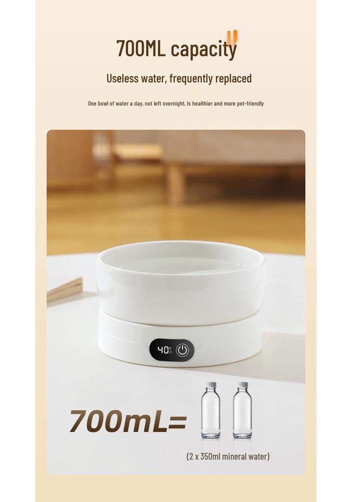 Cat & Dog Heated Water Dispenser: Ceramic Winter Fountain Bowl with Stable Temperature Mat for Pets