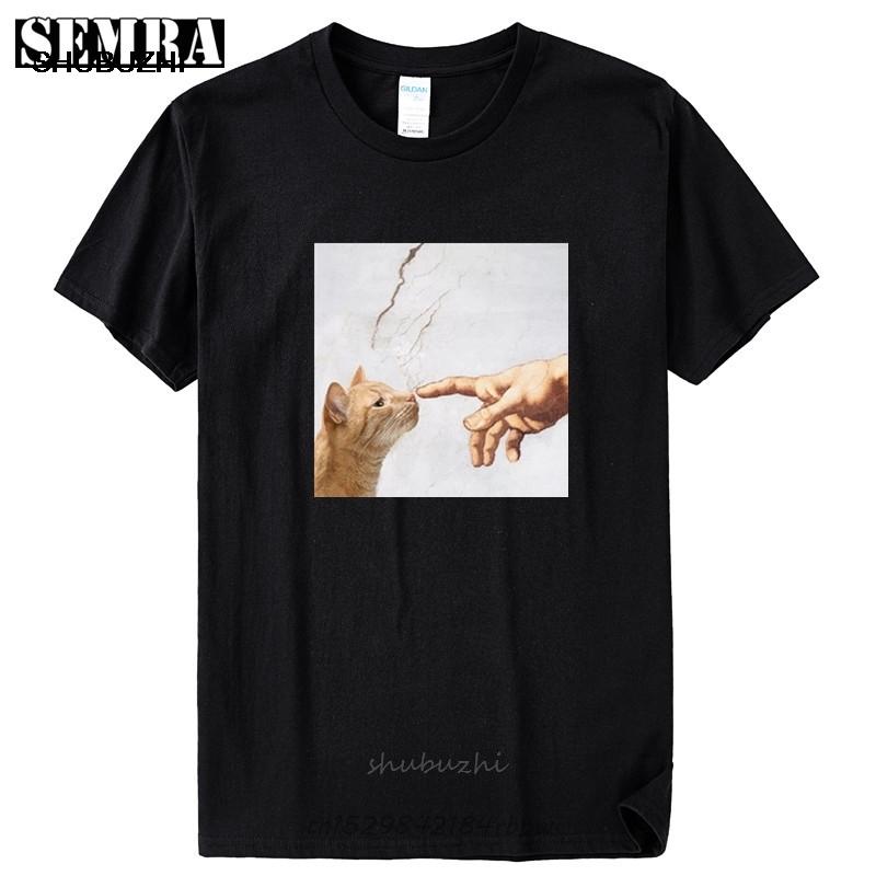 Men's Cat Funny Hands Michelangelo Fashion Short Sleeve T shirt Boy Ulzzang Kawaii Streetwear Men's Grunge Harajuku