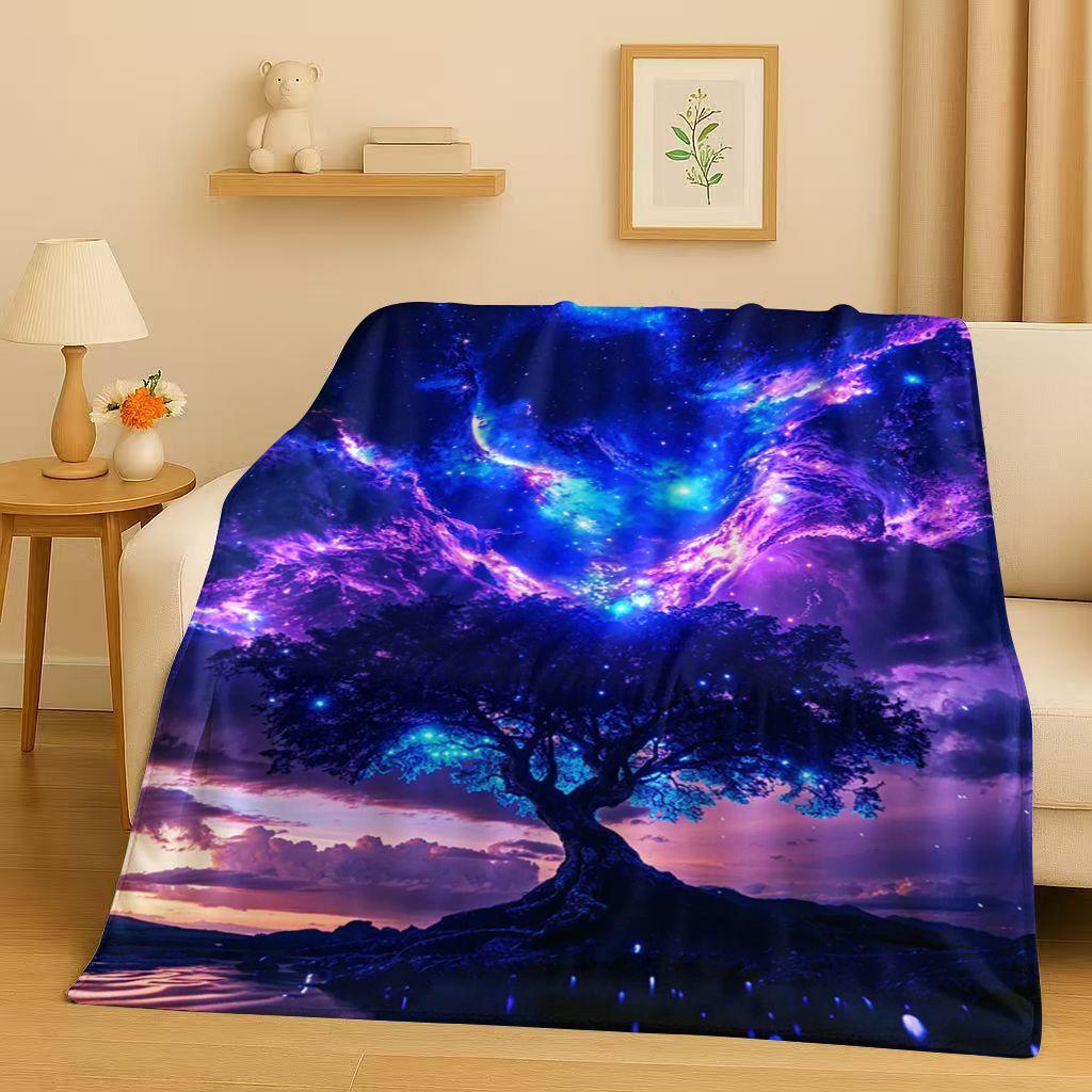 Retro Kleurrijke Levensboom Yggdrasil Keltisch Runen Flanellen Deken, Ultra Zachte Pluche Plaid voor Huis Slaapkamer Bed Bank Cover Kinderen
