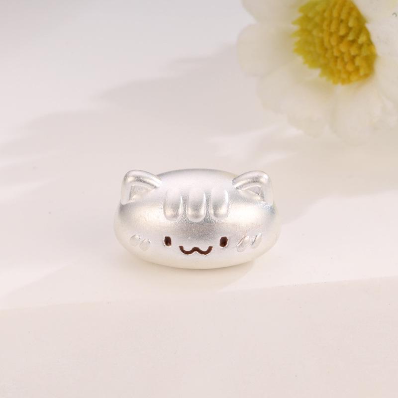 Sterling Silver 999 Cute Pet Cat Handmade Beading Rope  Luck Beads Accessories