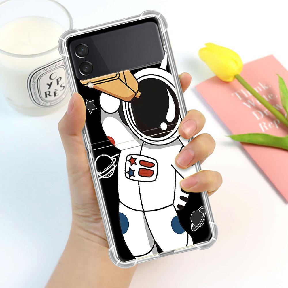 

Роскошный чехол для Samsung Galaxy Z Flip 3 4 5G Funda Z Flip3 Clear PC Hard Противоударный чехол для телефона Shell Cute Astronaut Samsung Z Flip 3 5G