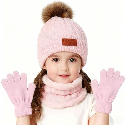 Neuer Samt Kinderhut Schal Handschuhe Dreiteiliges Set Herbst und Winter Neuer warmer Babyhut