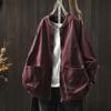 Women Vintage Cotton Jackets Solid Color Stand Long Sleeve Coats Autumn Zipper Loose Casual Pockets Jackets