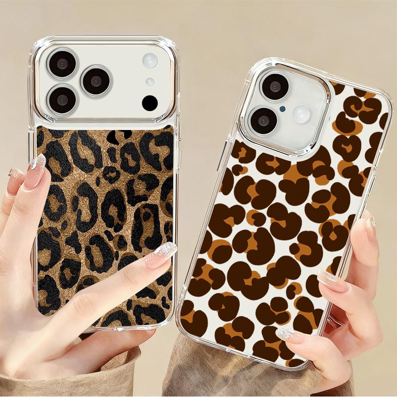 Leopard Print Phone Case For iPhone 17 Pro Max Plating Lens Frame Clear Soft Cover For iPhone 16 15 14 13 Pro Max 11 16E 17E
