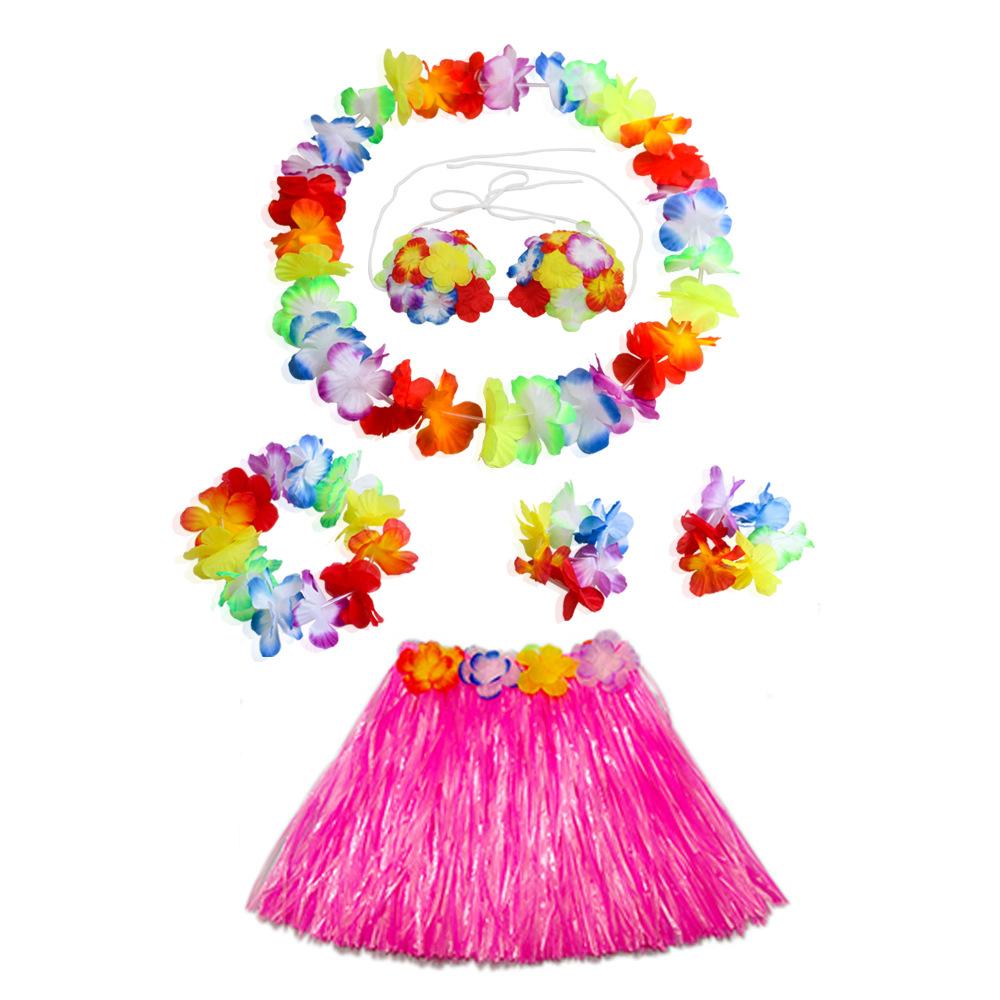 Party Adult Kids Hawaiian Grass Skirt Garland 6 Piece Set Festival Stage Performance Costume Outfit Props
