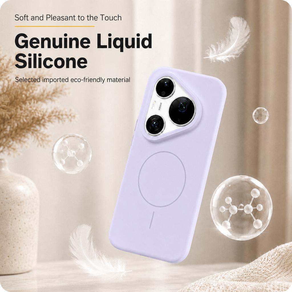 Huawei Pura 70 Pro Phone Case, Magnetic Liquid Silicone Protective Cover-Purple