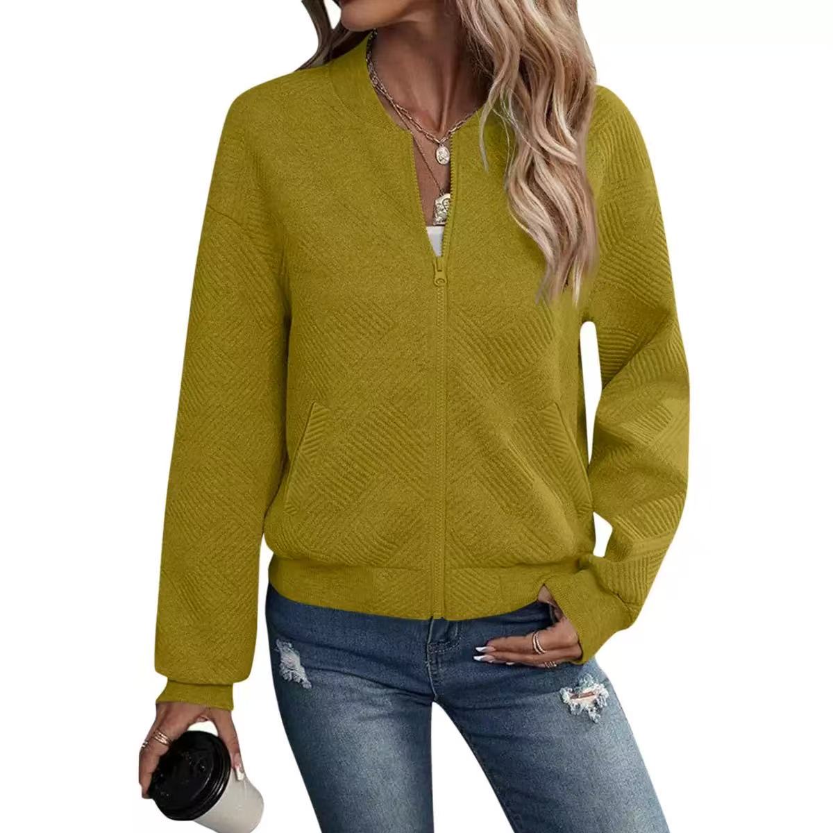 

GMXIA осень-зима однотонная куртка на молнии с бейсбольным воротником повседневное пальто для женщин куртки и пальто с длинным рукавом XXL глубокий/жёлтый