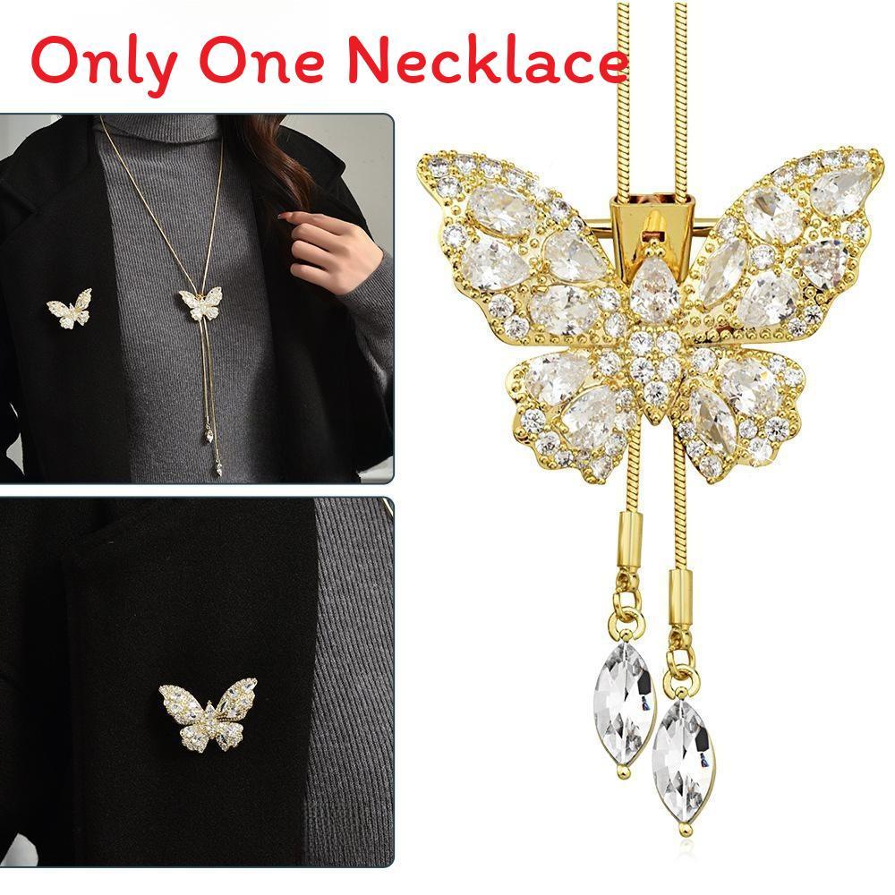 

Этнический Стиль Длинное Ожерелье с Водным Кристаллом и Бабочкой со Съемной Брошью для Женщин золотой