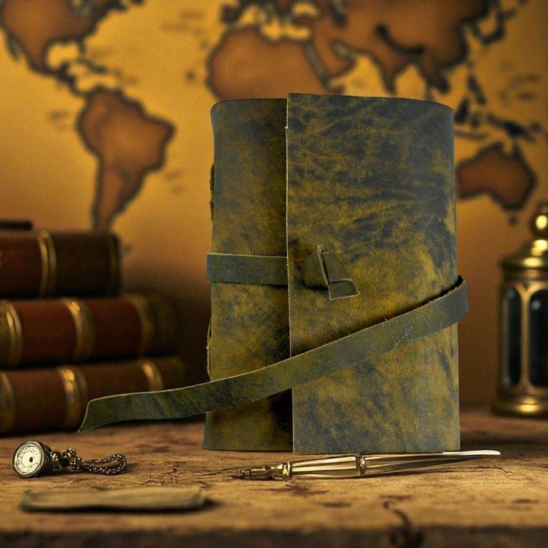 Vintage Leather Journal - Blank Spell Book of Travel Writing Notebook, Antique Deckle Paper