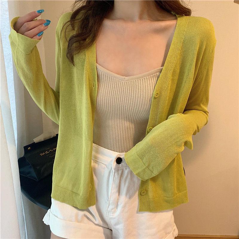 Women's V-Neck Ice Silk Sun Protection Cardigan - Summer 2024 Korean Loose Fit Casual Jacket