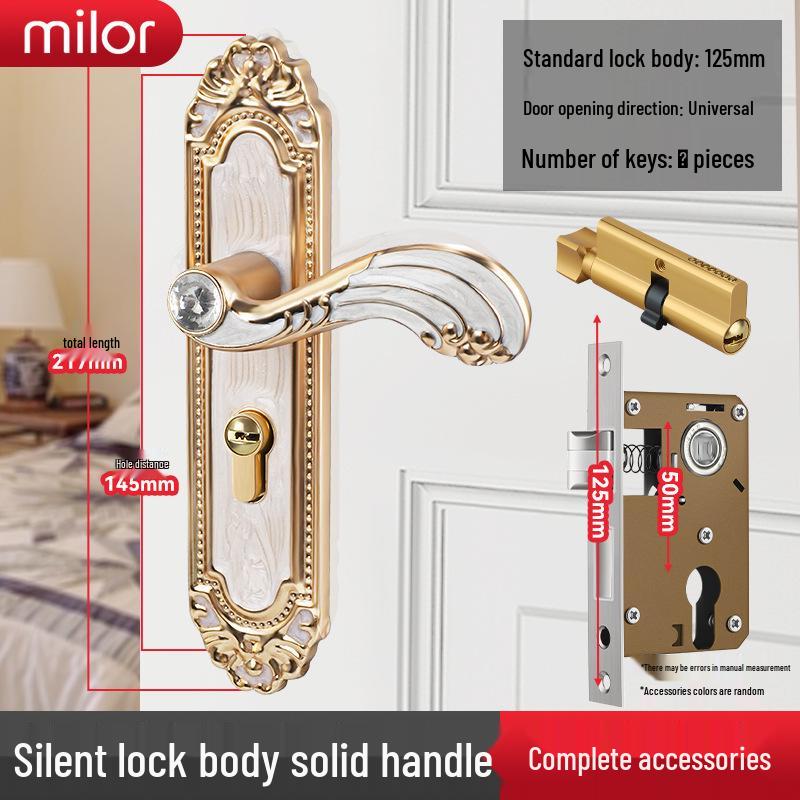 Universal Interior Door Lock Set: Silent Three-Piece Black Handle for Bedroom or Old Door Replacement