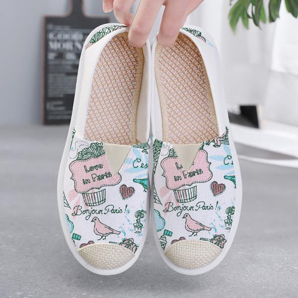 Fashion Breathable Shoes Slip-on Espadrilles For Women Tennis Slip On Summer New Graffiti Canvas Fabric Slip On Shoes For Women Espadril