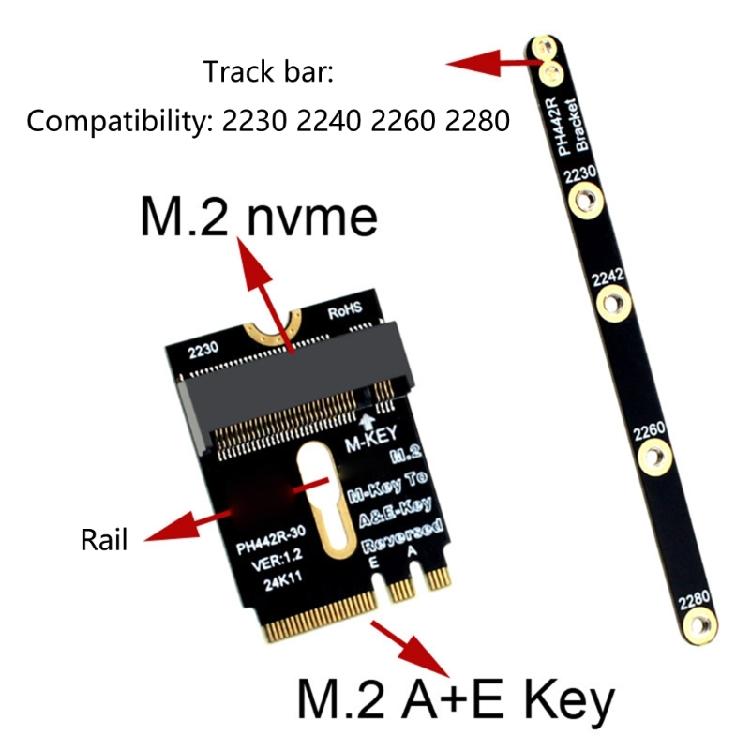M.2 Key A+E To NVME  Adapter PCIE4.0 For 2230 2242 2260 2260 2280 Risers Card  Installation with Bracket