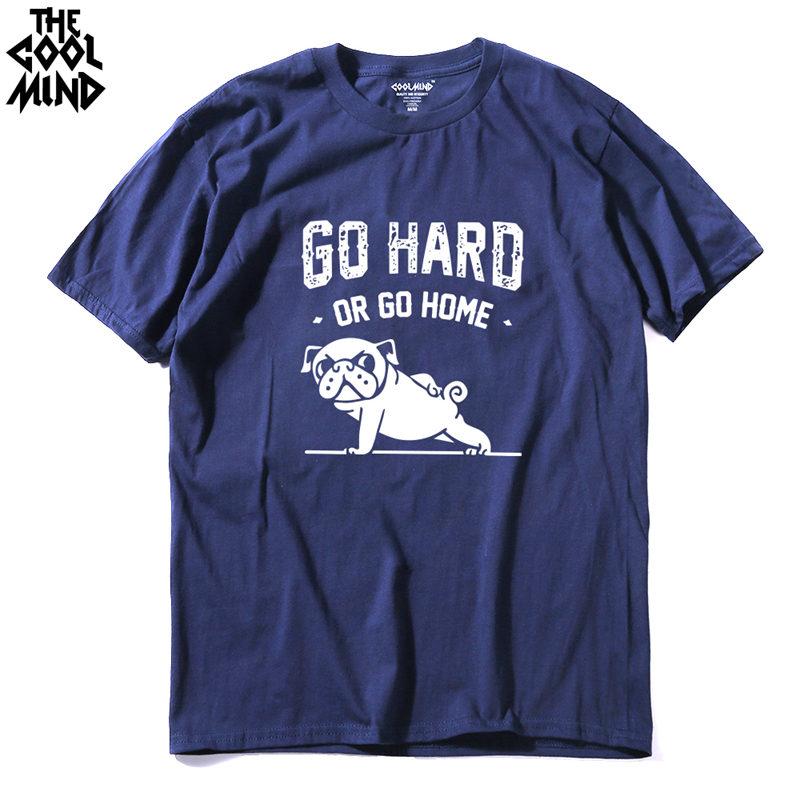 COOLMIND PU0116A 100% Bavlna Jdi domů nebo jdi tvrdě Mops Tištěné Pánské Tričko s Krátkým Rukávem a Kulatým Výstřihem Pánské Tričko Topy