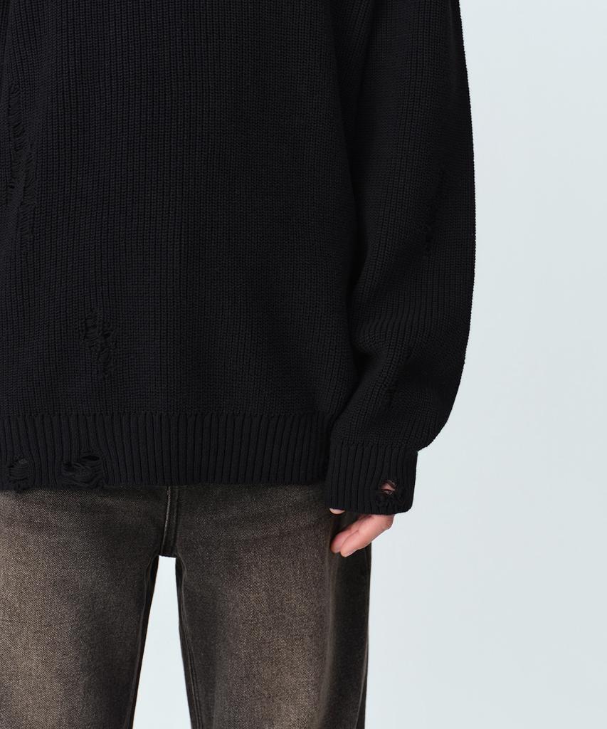 MUSINSA STANDARD Distressed Ribbed Knit [Black]