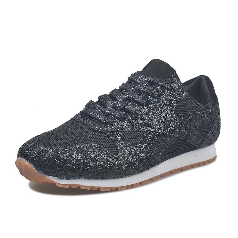 Women Sneakers Shining Glitter Autumn Flats Plus Size 43 Mesh Breathable Ladies Tenis Trainers Shoes Feminino Platform Shoes