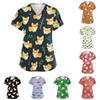 Haut de travail pour femme à col en V et manches courtes avec poches, imprimé animal, chemise médicale pour professionnels de la santé, coupe confortable