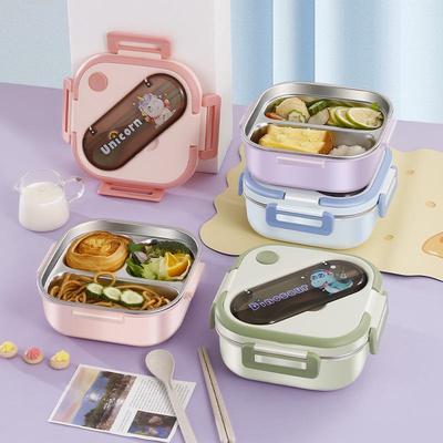 Korean Style 304 Stainless Steel Cartoon Bento Lunch Box for Kids & Adults - Square Meal Tray & Snack Box