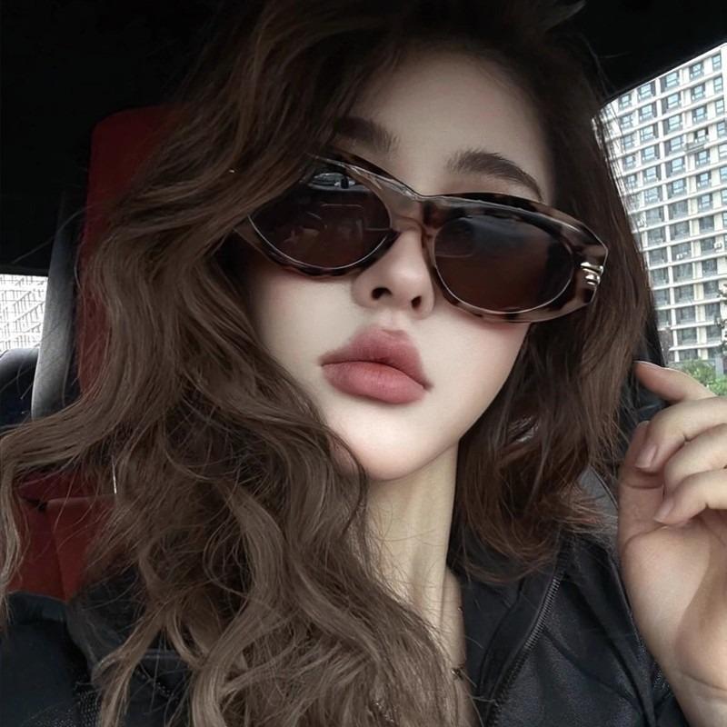 New Millennium Style Y2K Cat Eye Leopard Pattern Thick Frame High end Feeling Female Round Face slimming Fashion Sunglasses