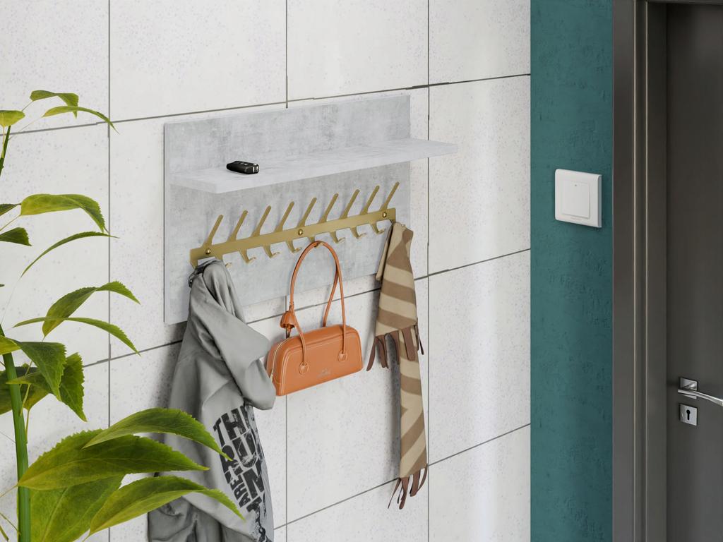 Loft Clothes Rack 70 Cm - Gold + Light Concrete, Solid And Stylish