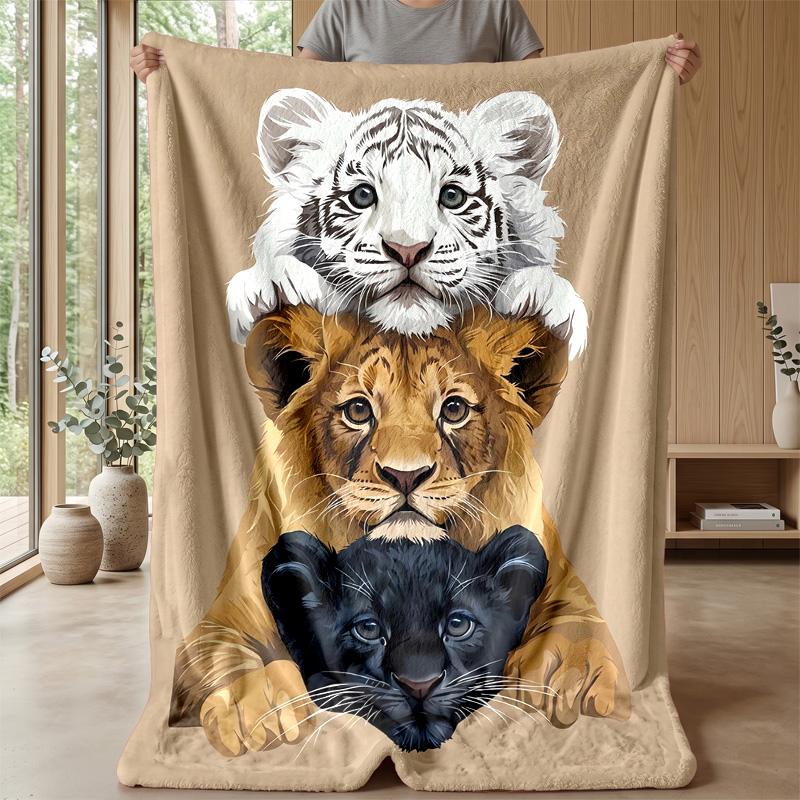 Tabby Cat Holding Red Heart Theme Blanket Lightweight Warm Flannel Blanket Decorative Throw Blanket for Home Decoration