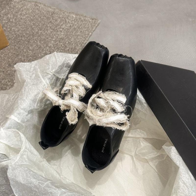 Fashion Women's Thick Heel Shoes Spring New Square Head Deep Mouth Front Lacing Anti-slip Wear-resistant Low-top Shoes