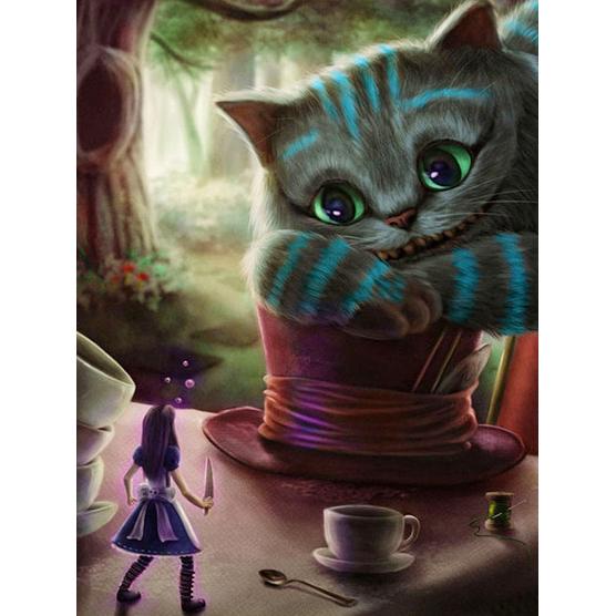 

5D DIY Алмазная Живопись Чеширский Кот Фэнтези 5D Мозаика Мультяшная Вышивка Крестом Домашний Декор Полная Круглая Round 20x30cm
