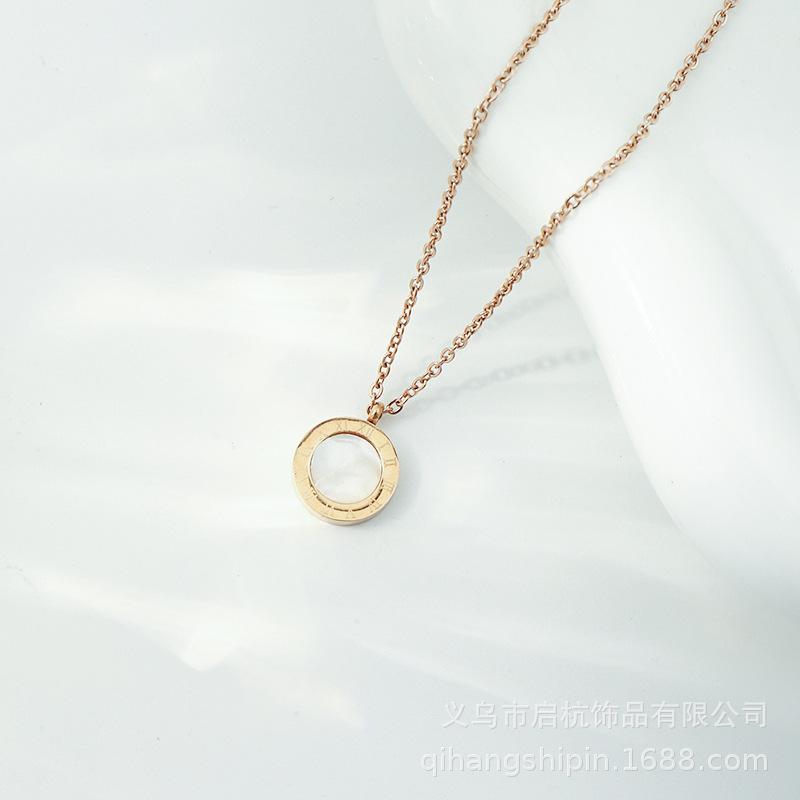 Titanium Steel Roman Numerals Necklace Women'S High Sense Simple Trend Versatile Geometric Round Pendant Exquisite Jewelry