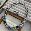 Color Splicing Irregular Necklace Earrings Set Women'S Premium Zircon Versatile Set Chain Exquisite Light Luxury Ear Jewelry