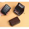 Vintage Mini Slim Card Holder with Zipper PU Zero Wallet Crocodile Pattern Multi Card Slots Thin Small Purse ID Card Holder
