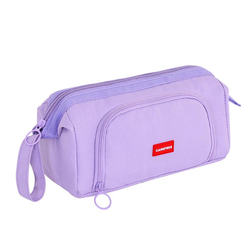 Large Capacity Canvas Double Layer Pencil Case for Middle & High School Students