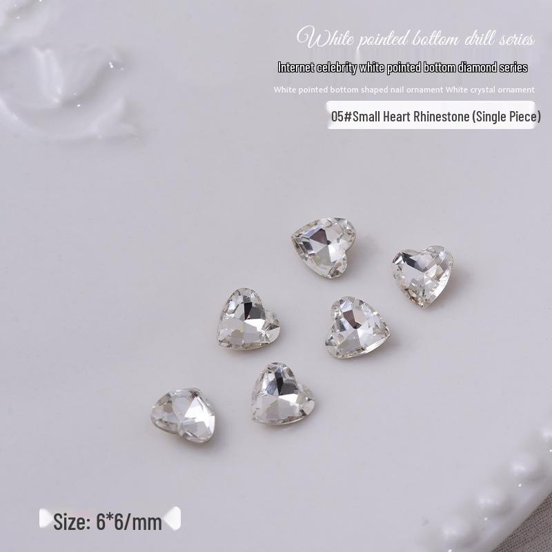Nail Art Decorations: Transparent Pointed Rhinestones - Heart, Water Drop, Square, Butterfly Shapes