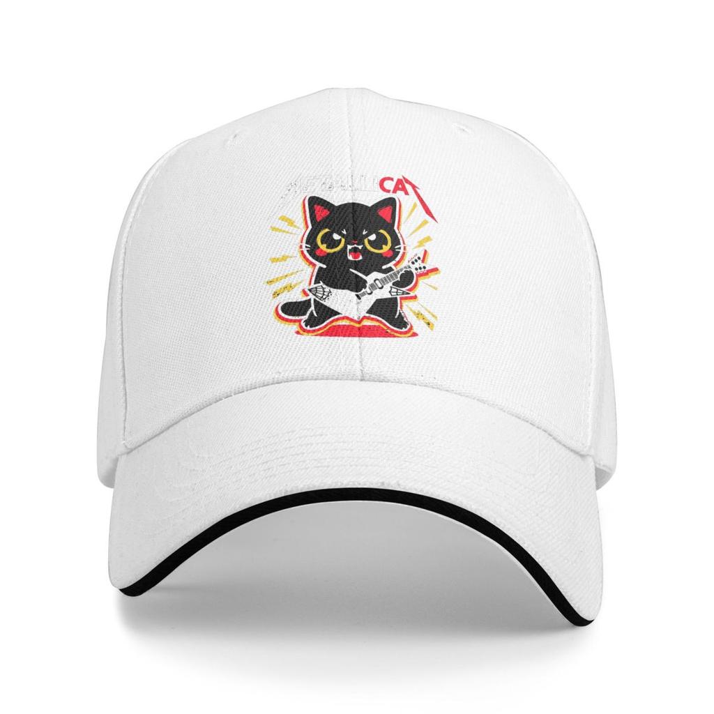 Meowtallica Rocking Black Cat Guitarist Baseball Caps Snapback Baseball Hats Breathable Casual Casquette Outdoor Unisex