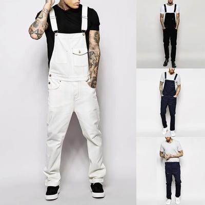 Pánská kombinéza Jeans Wash Overal Streetwear Pocket Suspender Kalhoty Kalhoty