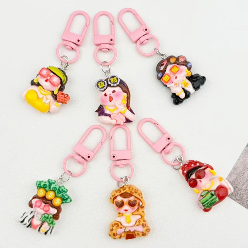 Funny Cartoon Rich Lady Keychain Pendant for Students – Girlish Leopard Print Decoration