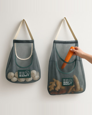 Portable PVC Mesh Storage Bag Reusable Fruit and Vegetable Storage Bag Kitchen Accessories Washable Handbag