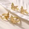 Nivora Stereoscopic Zircon Butterfly Open Rings For Women Girls PVD Gold Plated Copper Engagement Index Finger Wedding Zircon