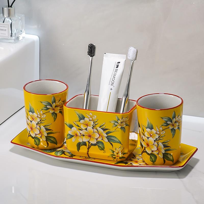 soap dispenser shampoo dispenser High temperature ice crack ceramic mouthwash cup lotion bottle set bathroom mouthwash cup