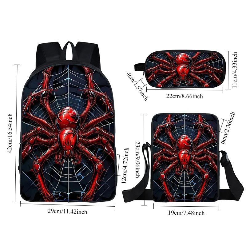Flat Spider Pattern Schoolbags Cartoon Printed Children's Backpack Large Capacity Pencil Case Boys Girls Elementary School Students' Backpacks