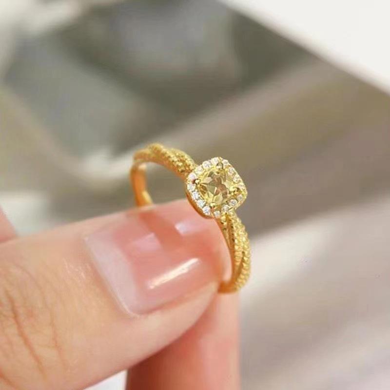 Small Sugar Cube Yellow Zircon Ring Women's Niche Design Ins Cold Wind Fashion Open Ring
