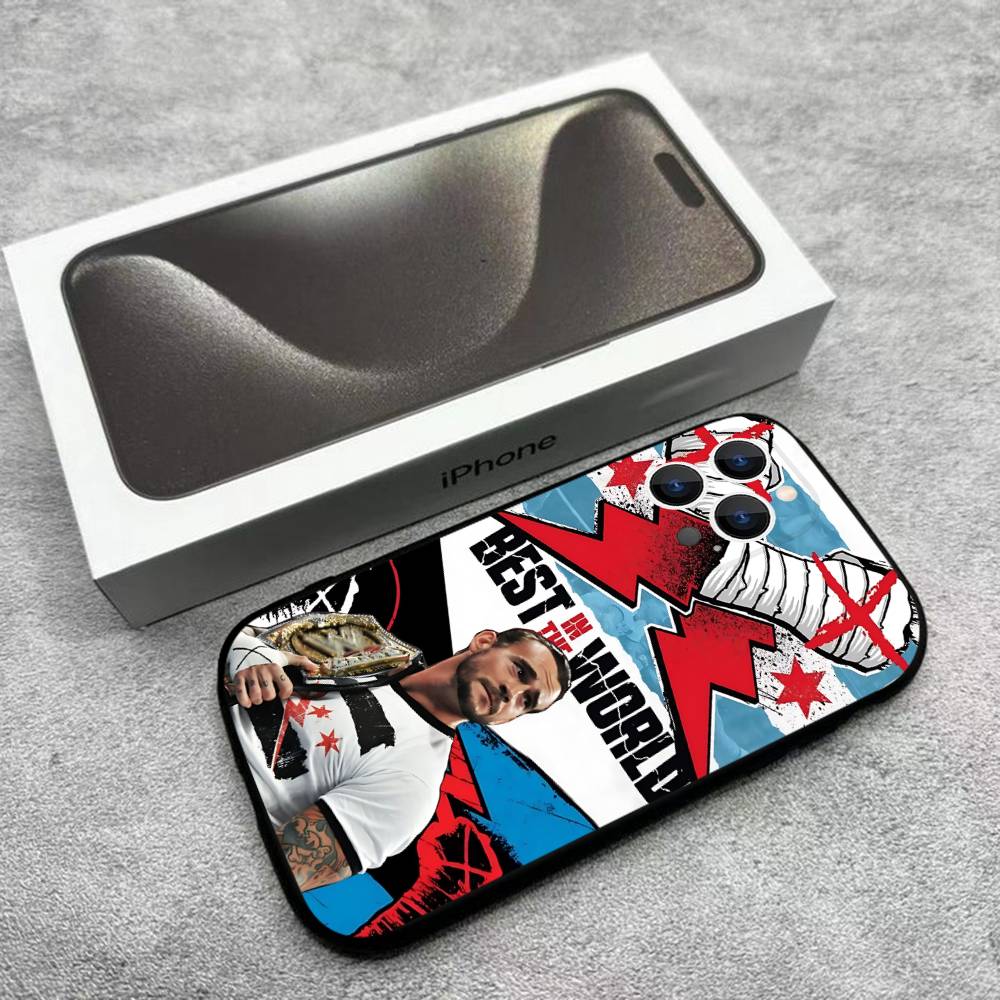Wrestler CM P-Punk Handyhülle Für iPhone 17,16,15,14,13,12,Pro,Max,Plus,E,SE4,Air,Mini Schwarze Weiche Hülle