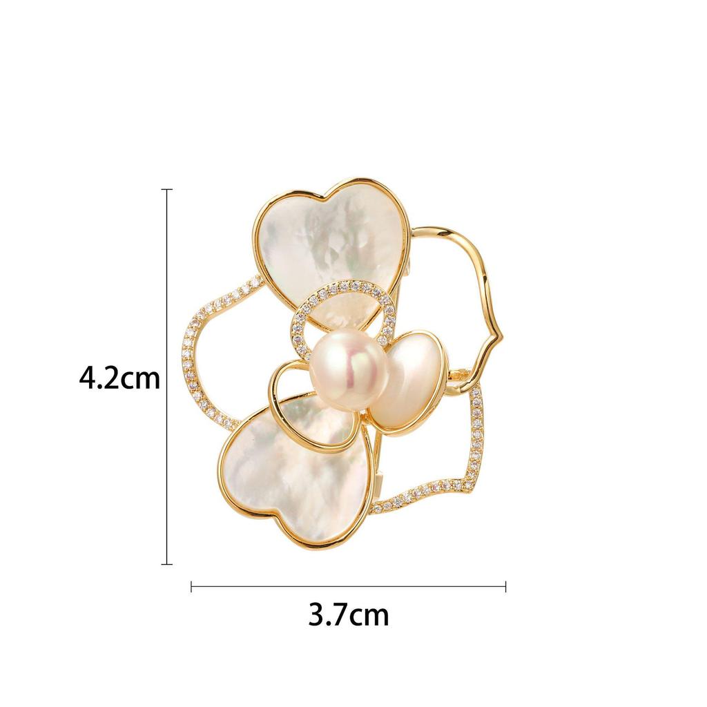 Snowflake & Butterfly Zircon Brooch with Freshwater Pearl for Women's Korean Style Suit Coat