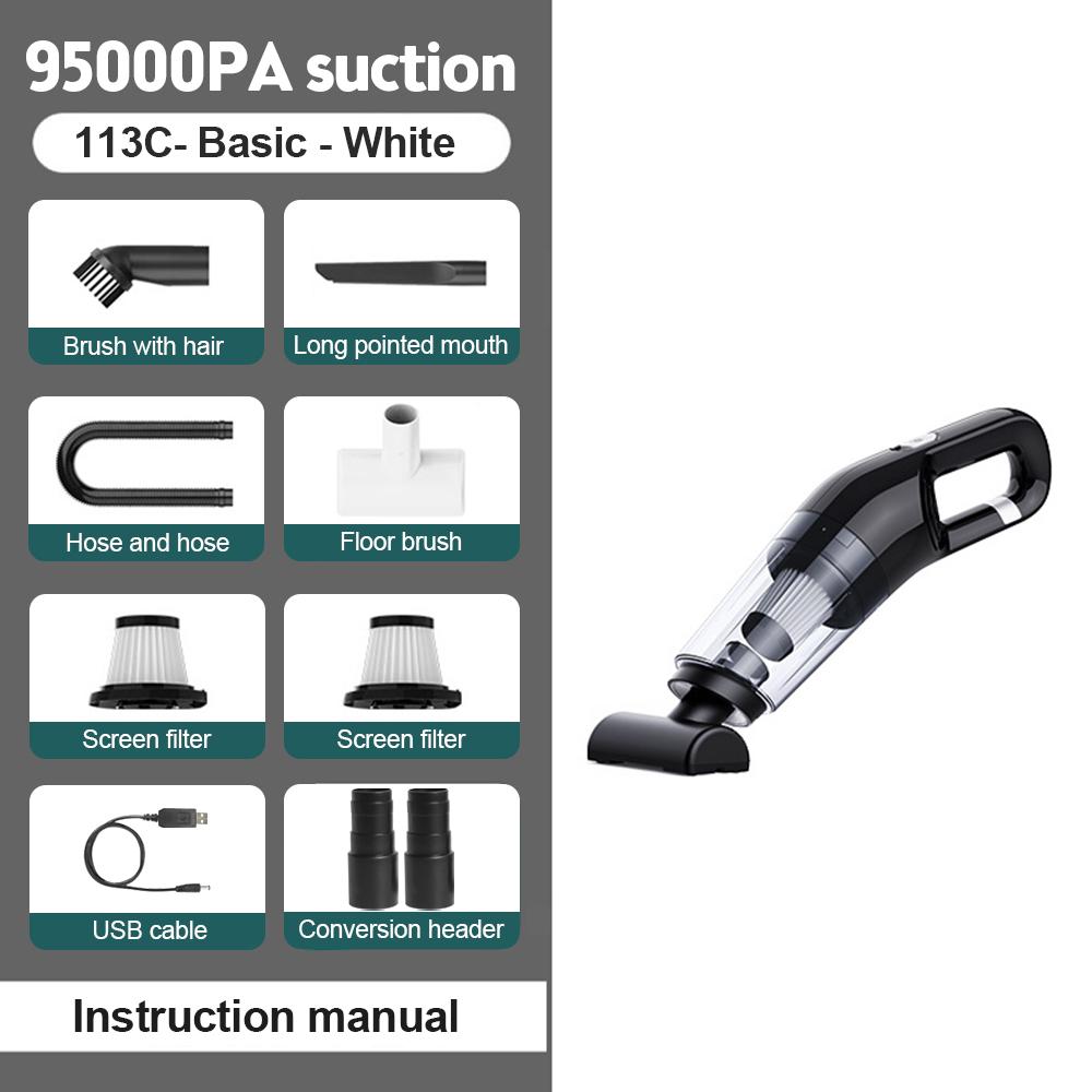 

Портативный мощный пылесос для дома и офиса, для влажной и сухой уборки, USB перезаряжаемый, мощность всасывания 95000 Па, автомобильный ручной пылесос чёрный