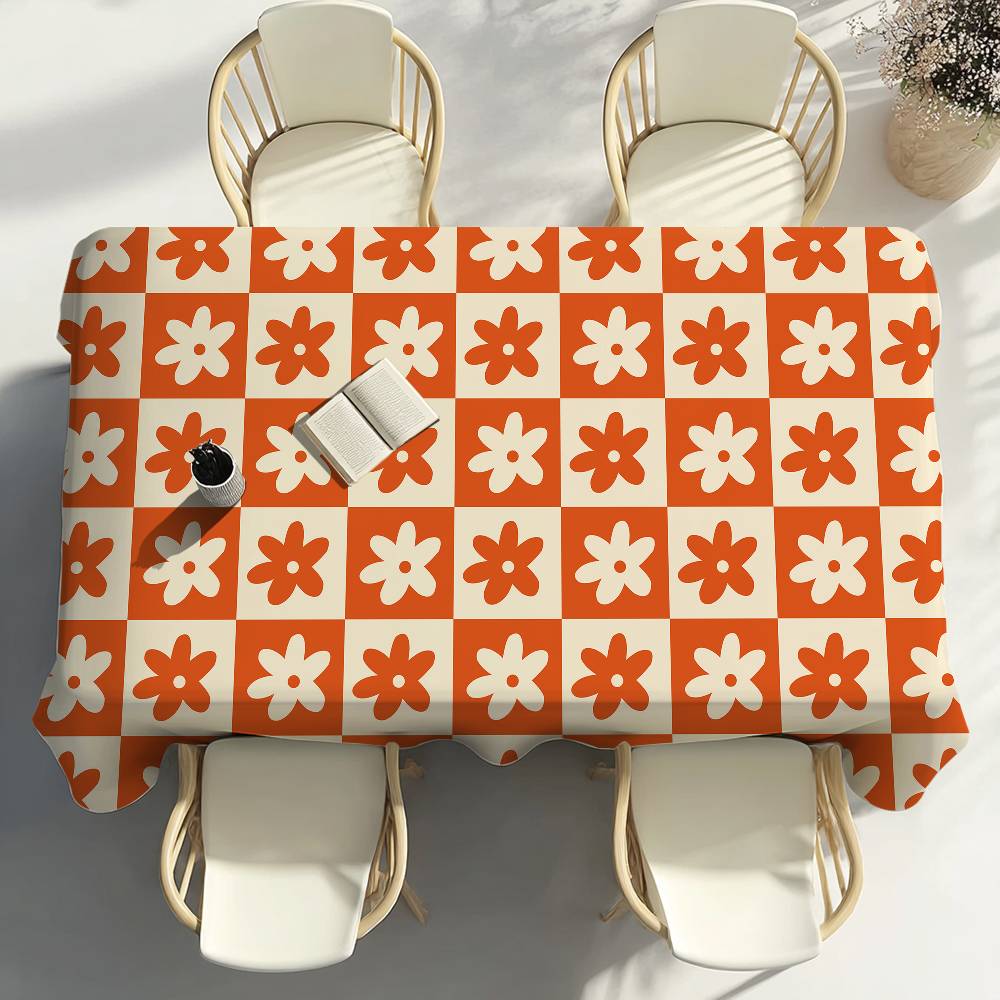 Checkered Flower Pattern Table Cloth Party Decor Dining Room Home Kitchen Patios Waterproof Stain-Proof Table Cloth