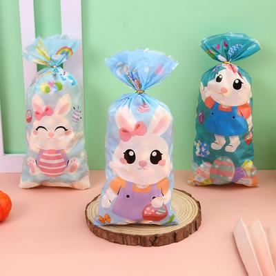 50Pcs Easter Bunny Candy Bags Large Capacity Cartoon Pattern Cute Cookie Candy Wrapping Bag Party Gift Bags