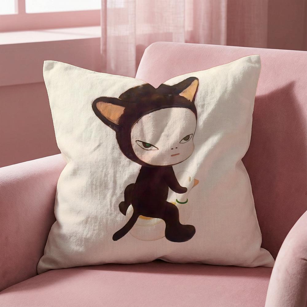 Y-Yoshitomo Nara D-Doll Cushion Cover Multi-Scene Pillow Cover for Home & Car - Reversible, Soft & Durable for Daily Use