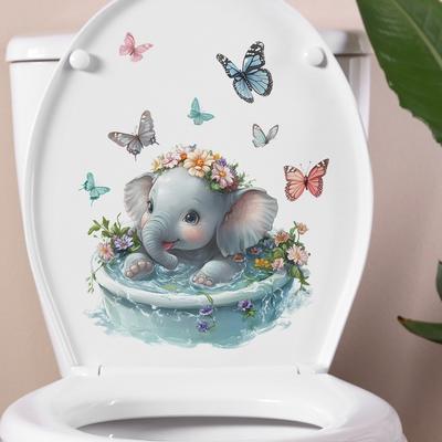 Cartone Animato Bagno Elefantino Farfalla Bagno Toilette e Adesivi Abbellimento Casa
