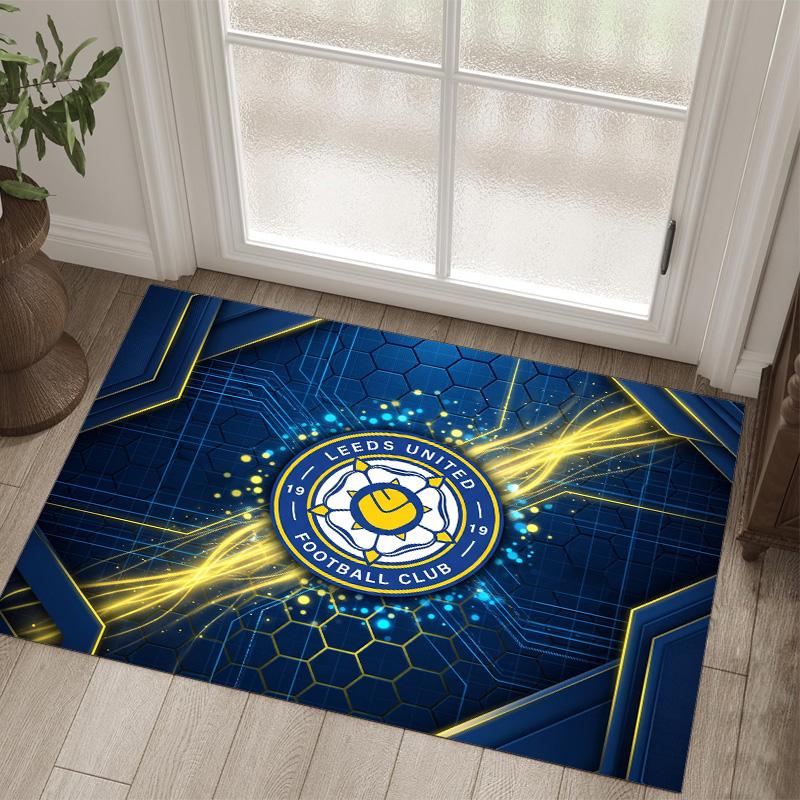 Leeds United Fußball Design Kristall Samt Teppich Gemütlich Kein?Rutschfester Teppich mit Aufdruck für Schlafzimmer Wohnzimmer Eingang